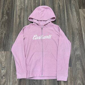 VTG Carhartt Hoodie Women's Medium Pink Embroidered Fleece Jacket Y2K 00s